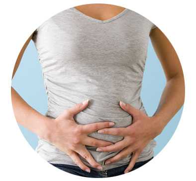 woman holding gut